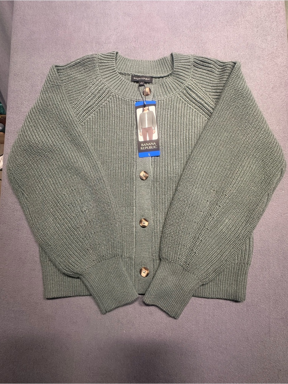 Banana Republic Women's Sage Green Ribbed Button Cardigan